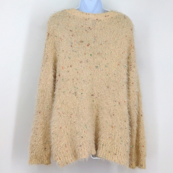 Fluffy Fuzzy Warm Cozy Fall Sweater Oatmeal Rainbow Confetti Pocket Size Medium - Picture 3 of 5